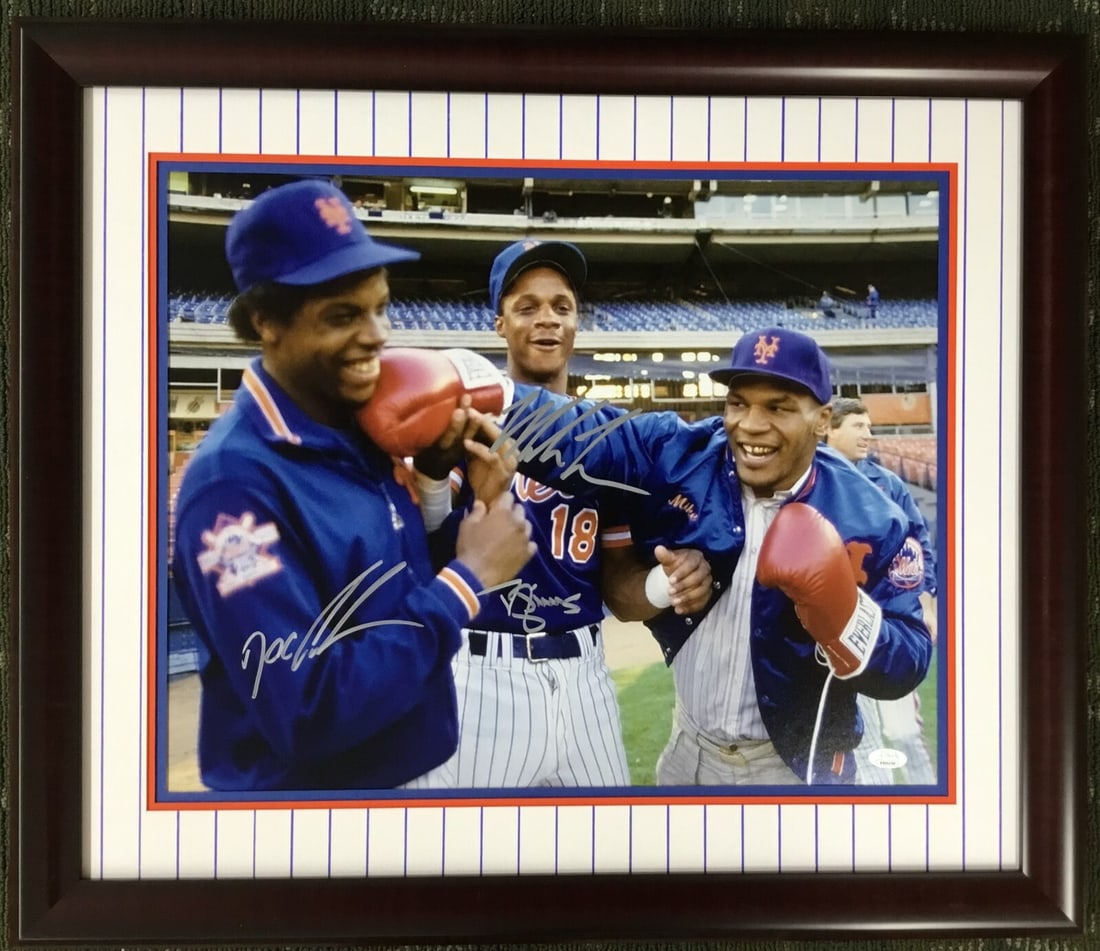 NY Mets Multi-Signed Photo Gooden Strawberry Tyson Framed JSA: NY Mets Multi-Signed Photo Gooden Strawberry Tyson Framed JSA This striking multi-signed photograph showcases iconic moments in baseball featuring the legends Dwight Gooden, Darryl Strawberry, and box