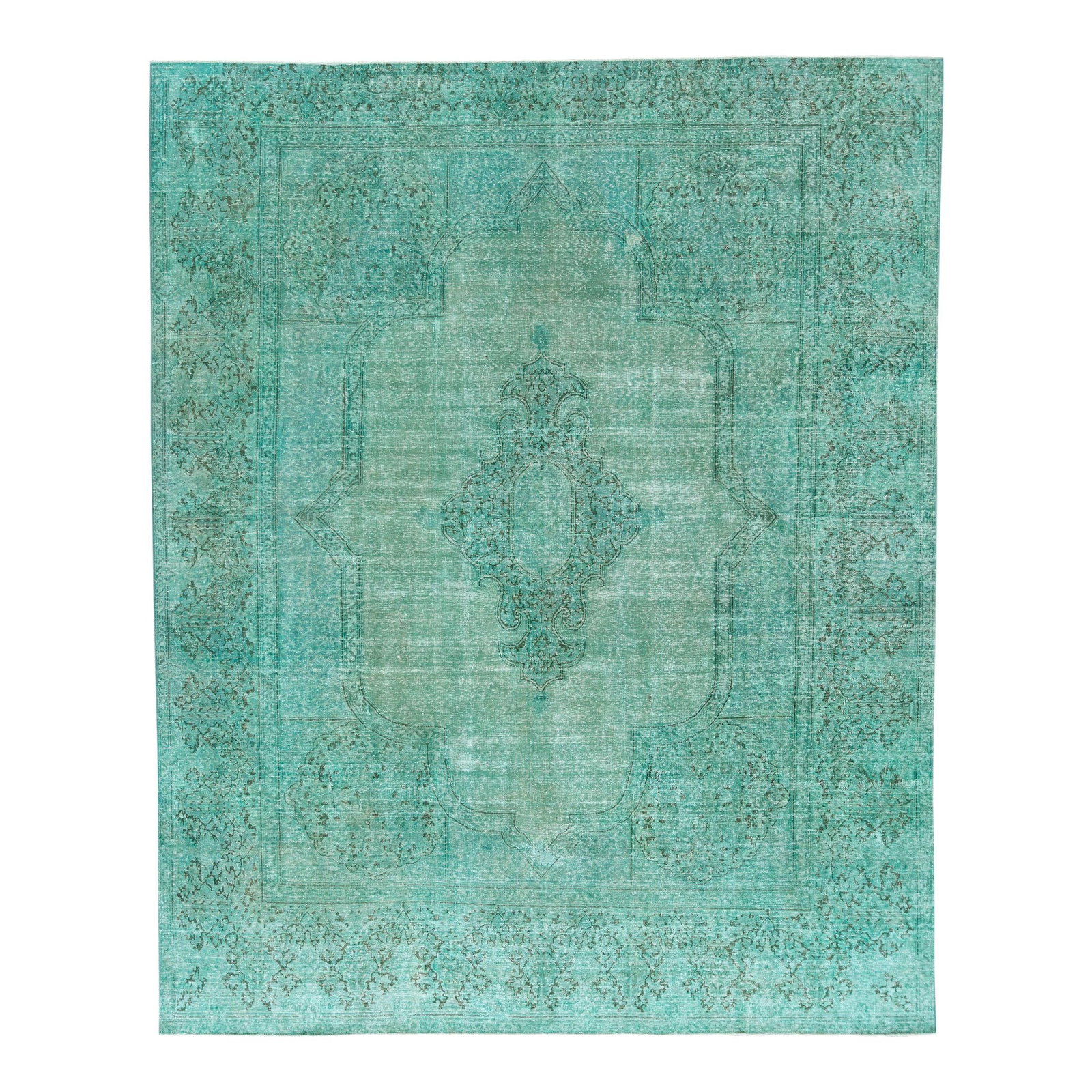 1960s Persian Distressed Handmade Wool Rug Turquoise Medallion 9'10 x 12'03 (1 of 10)