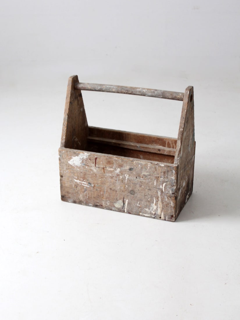 Rustic Vintage Wooden Trug Toolbox Tote 20 x 19.5 x 11 (1 of 12)