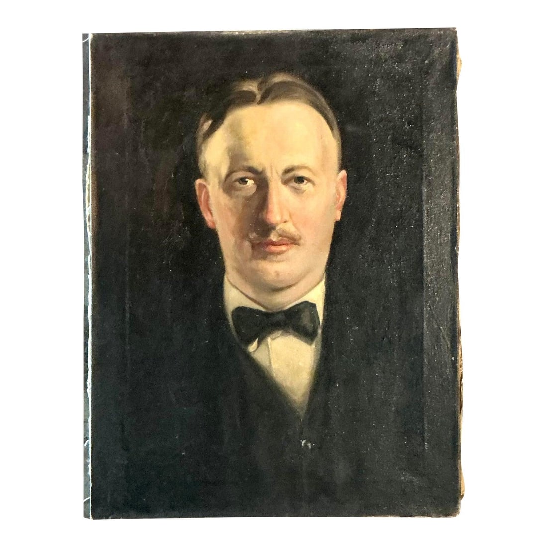 Bohemian Style Gentleman Oil Portrait on Canvas 18.25 x 24.25 Vintage Art: Bohemian Style Gentleman Oil Portrait on Canvas 18.25 x 24.25 Vintage Art This vintage original oil portrait on canvas showcases a distinguished gentleman with a neatly trimmed mustache and a classic 