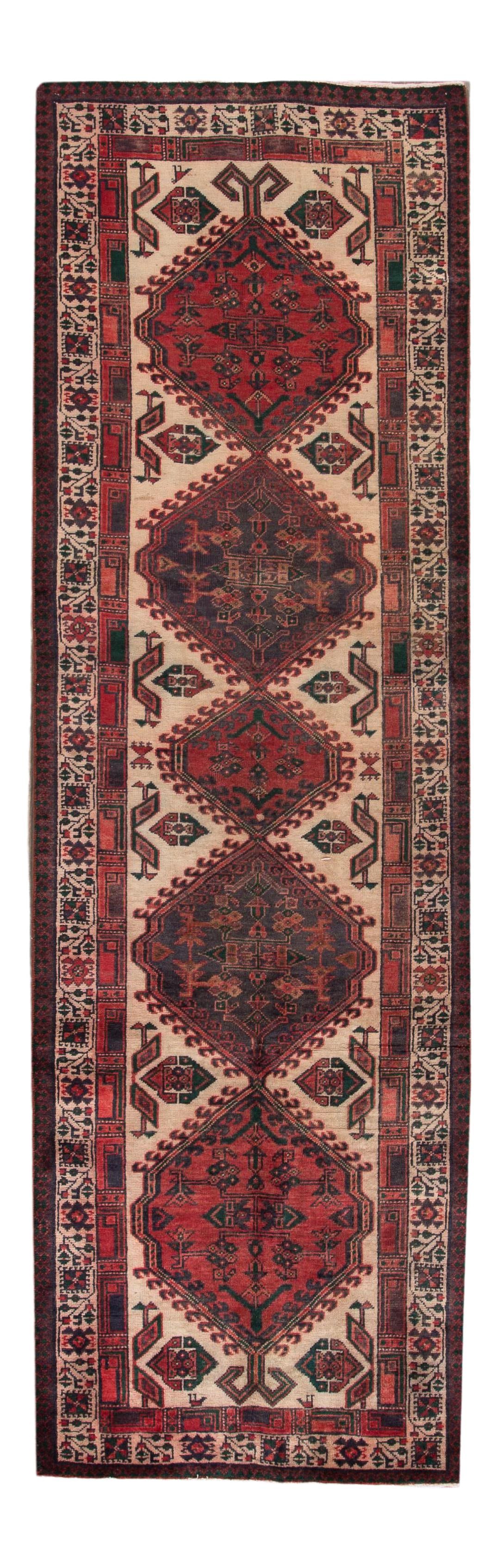 Vintage Persian Serab Wool Rug 3'3" x 10'8" Geometric Design: Vintage Persian Serab Wool Rug 3'3" x 10'8" Geometric Design Enhance your living space with this Vintage Persian Serab Rug, hand-knotted with exceptional craftsmanship. Featuring a striking geometric 