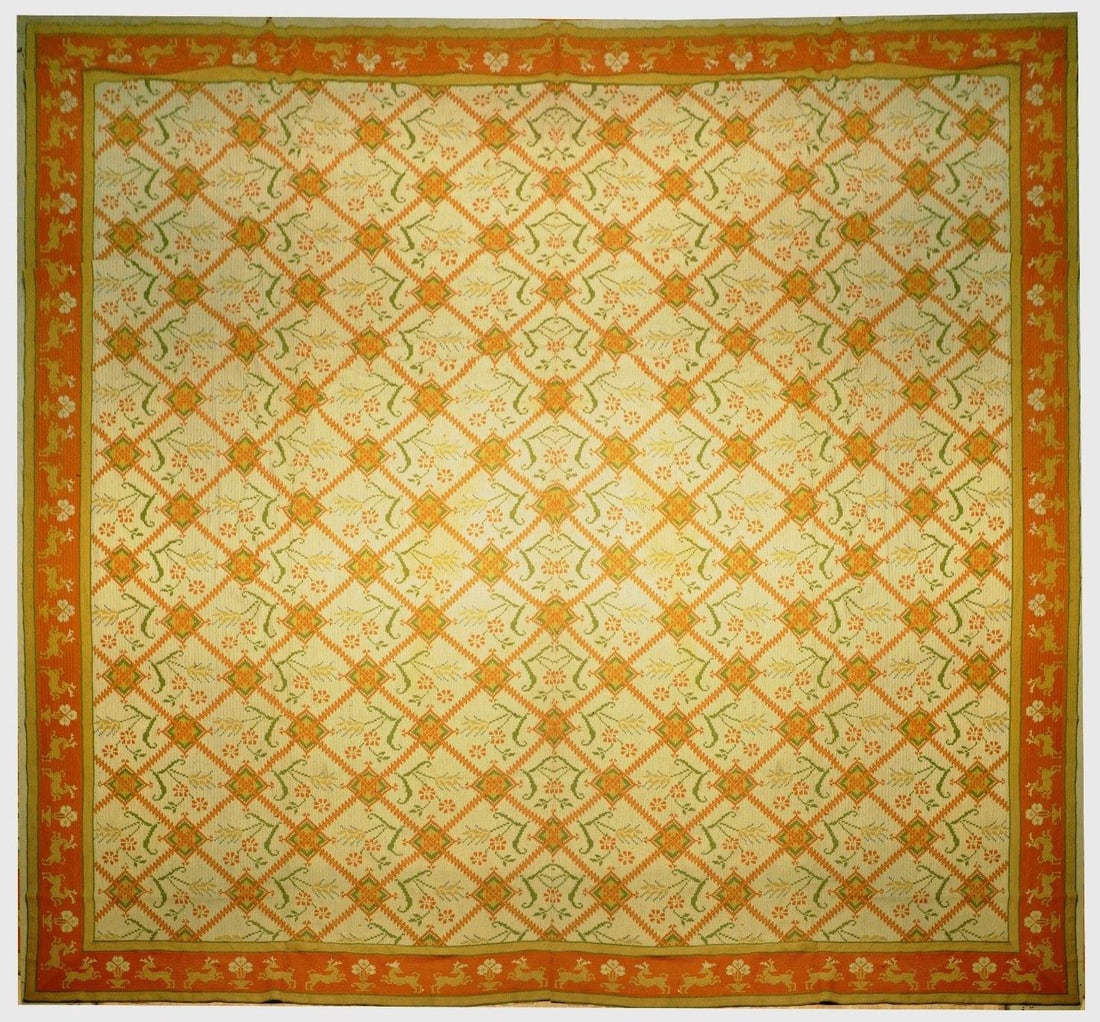 16' x 16' Wheat Brown Spanish Semi Antique Needlepoint Rug Handmade: 16' x 16' Wheat Brown Spanish Semi Antique Needlepoint Rug Handmade Free continental US Shipping Elevate your home decor with this stunning 16' x 16' Wheat Brown Spanish Semi Antique Needlepoint Rug. 