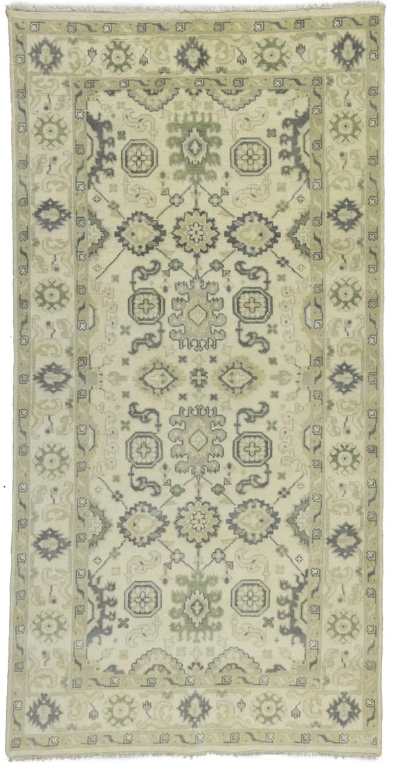 Hand Knotted Wool Floral Oushak Chobi Runner 5'11 x 11'9: Hand Knotted Wool Floral Oushak Chobi Runner 5'11 x 11'9 Enhance your space with this exquisite Hand-Knotted Oushak Chobi Runner Rug, measuring 5'11" x 11'9". This beautifully crafted rug features a f