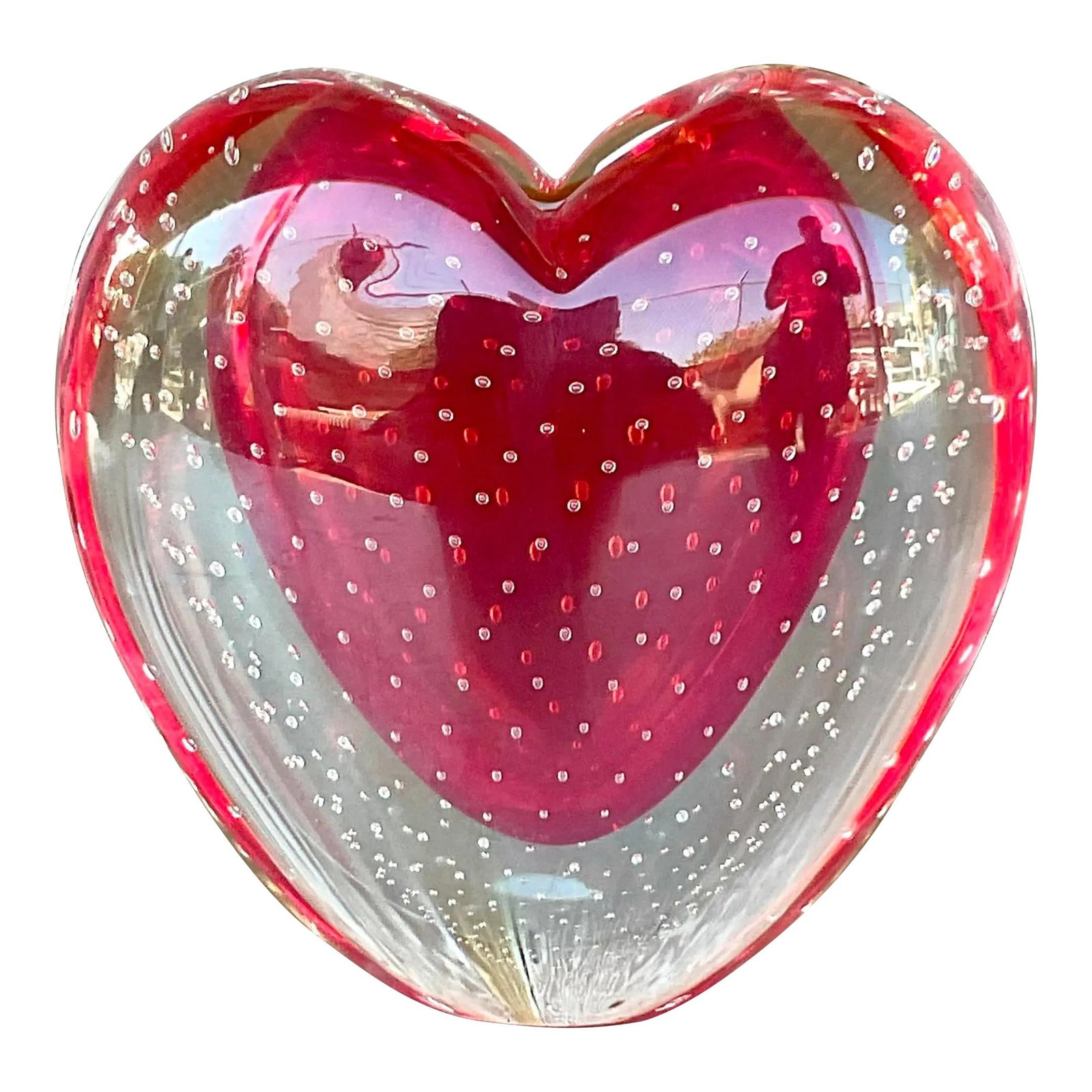 Vintage Boho Ogetti Murano Glass Heart Vase Red 6 x 6.25 (1 of 7)
