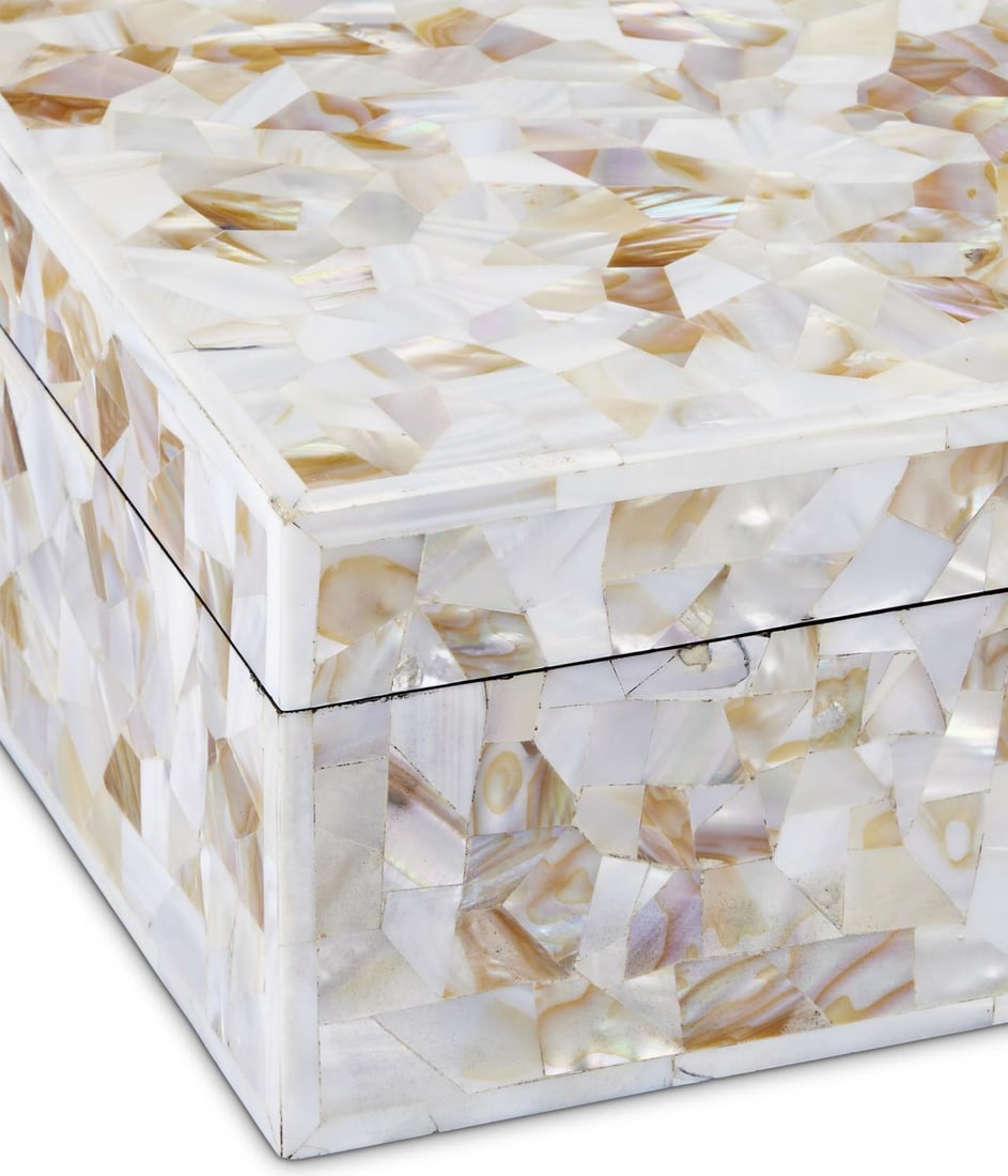 Currey Uma Mother of Pearl Storage Set 4.5H 12W 8D New: Currey Uma Mother of Pearl Storage Set 4.5H 12W 8D New Discover the Uma Mother of Pearl Set, a luxurious storage solution that combines elegance and functionality. Crafted from exquisite mother of pea