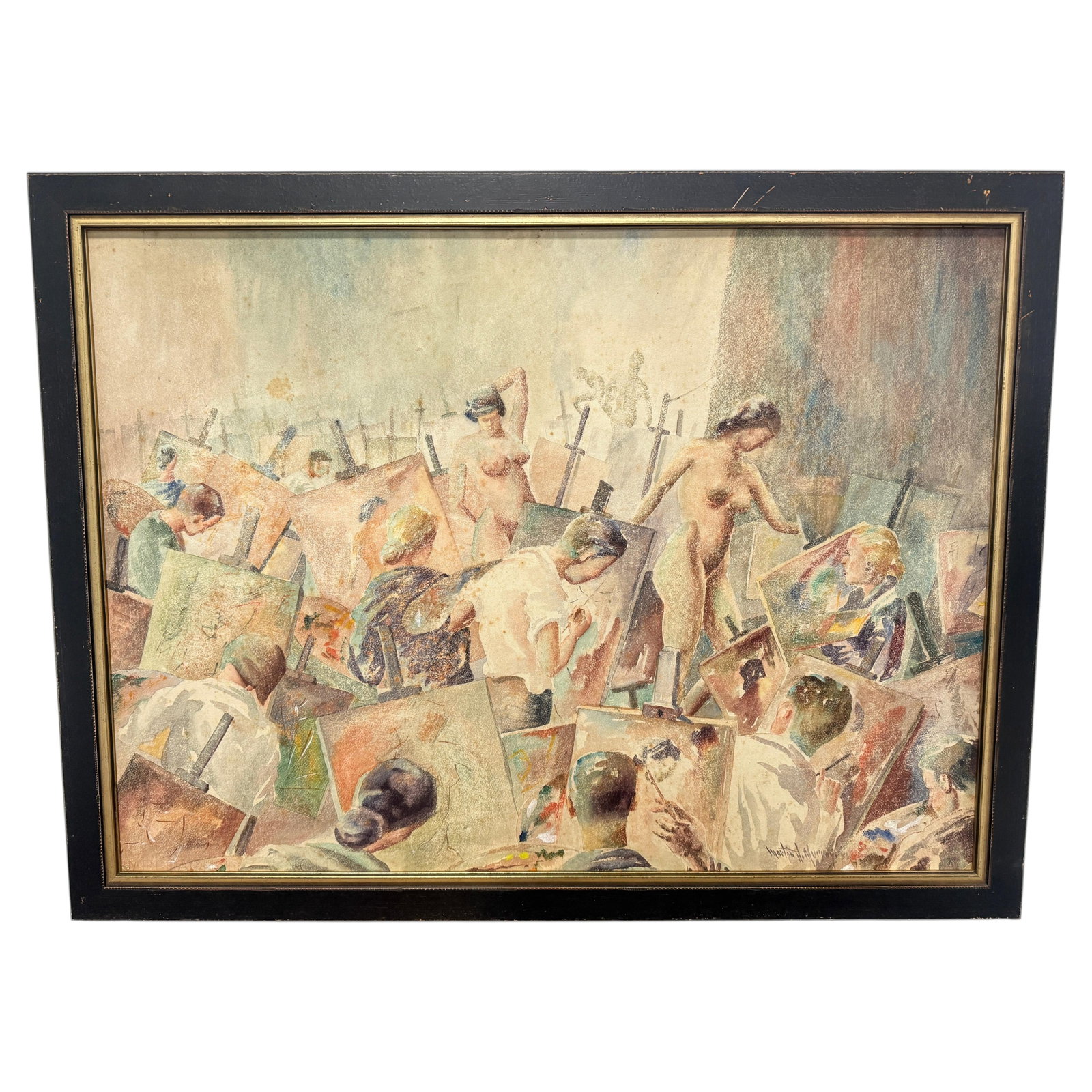 1954 Martin J. Murray Watercolor of Midcentury Figure Painting Studio Scene (1 of 12)