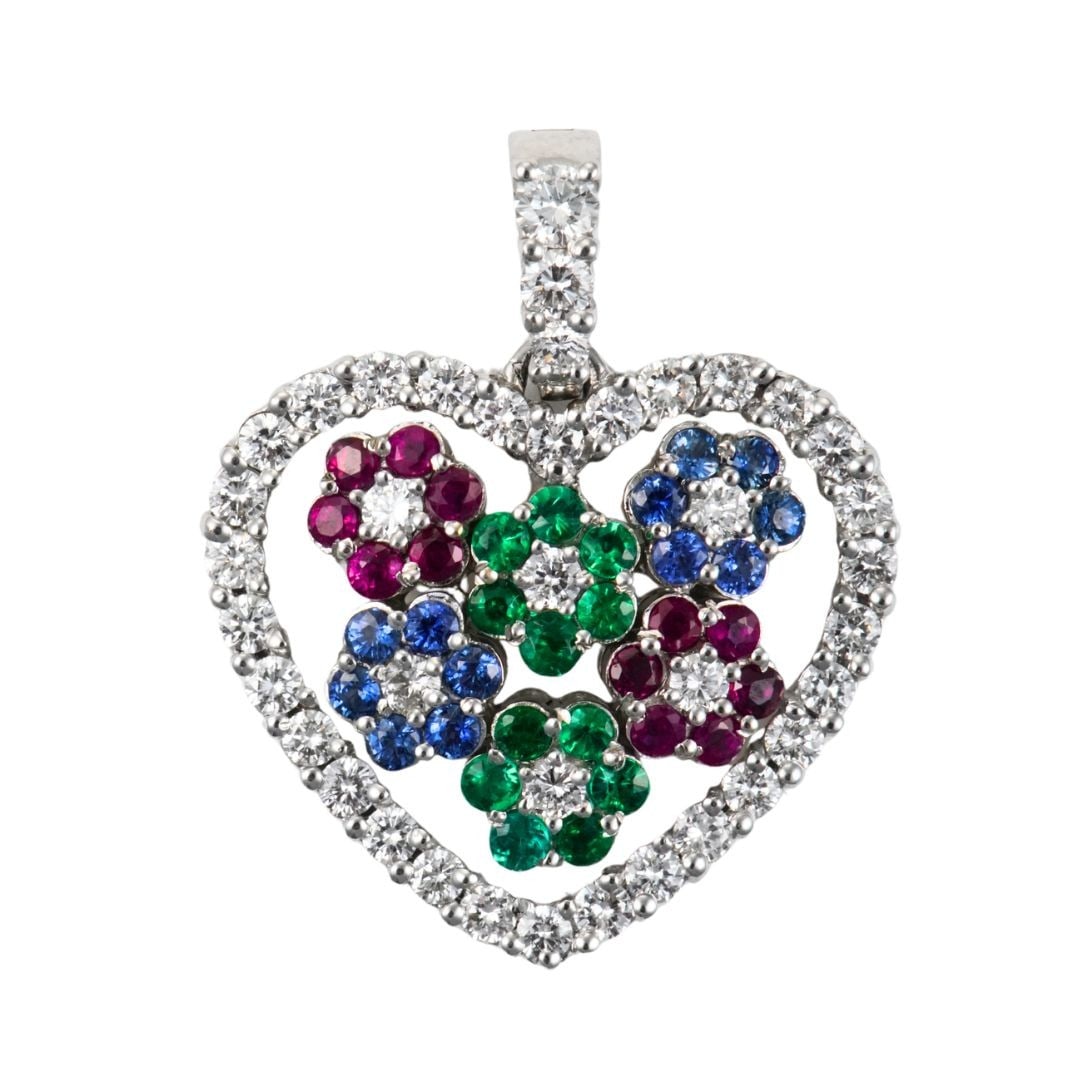 18K White Gold Ruby Diamond Heart Amulet Pendant (1 of 4)