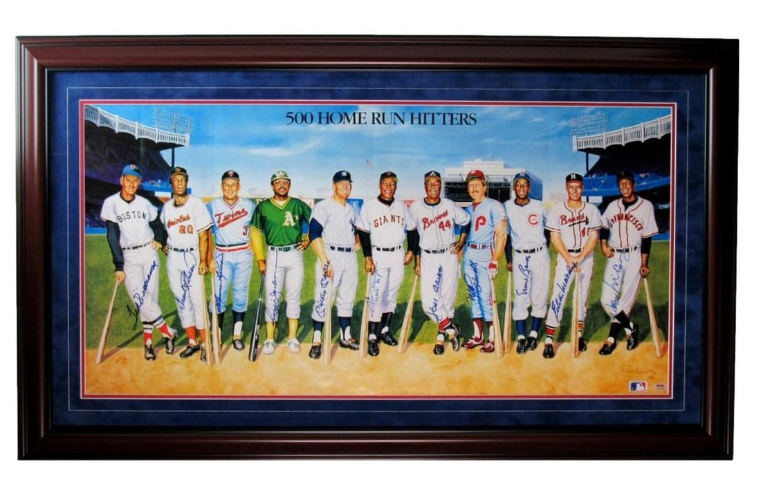 Framed 37x18 Baseball Poster 11 Signatures PSA DNA (1 of 4)