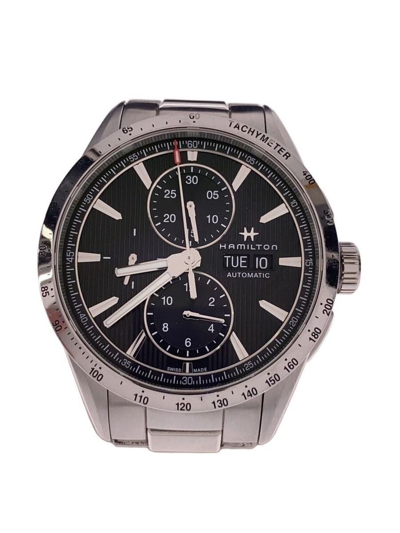 Hamilton H435160 Black Stainless Steel Men's Wristwatch: Hamilton H435160 Black Stainless Steel Men's Wristwatch This Hamilton Broadway H435160 men's wristwatch features a black dial and a stainless steel case and band. The watch is Swiss-made and designed 