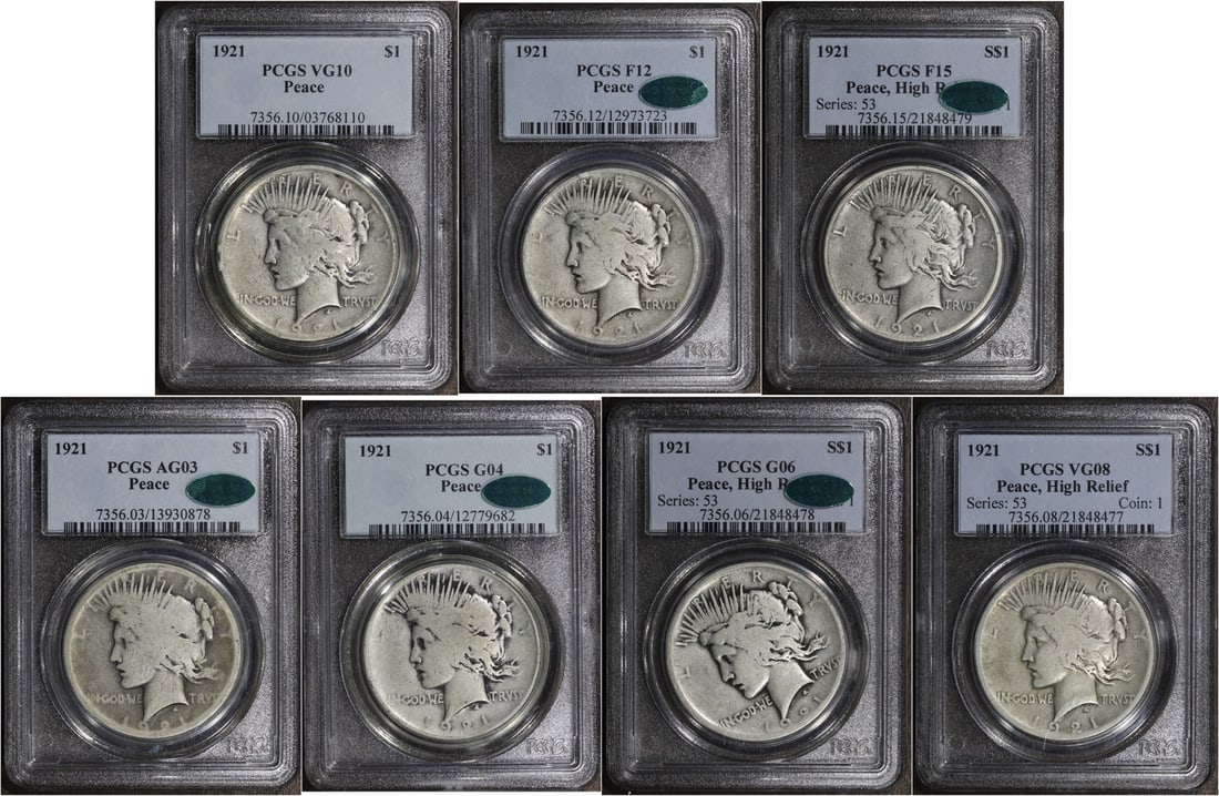 PCGS 1921 Peace Dollar High Relief Grading Set AG03 F15 (1 of 1)