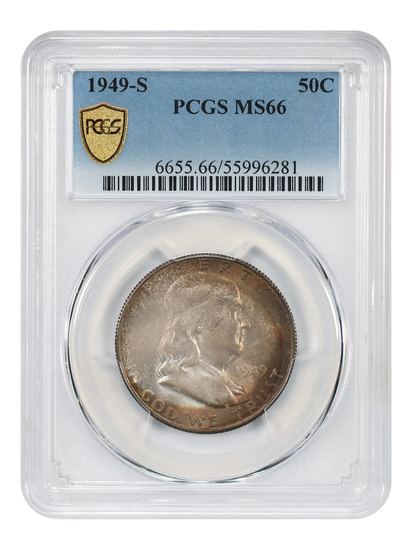 1949-S Franklin Half Dollar PCGS MS66 Key Date: 1949-S Franklin Half Dollar PCGS MS66 Key Date This 1949-S Franklin Half Dollar is certified by PCGS with a grade of MS66. Recognized as a popular key date in the Franklin Half Dollar series, it was m