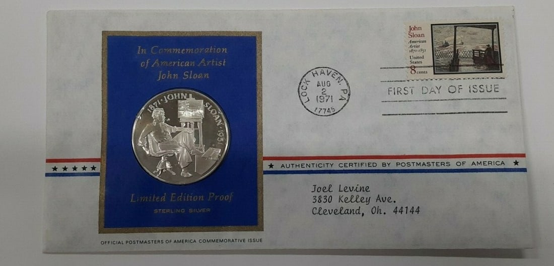 Franklin Mint John Sloan Sterling Silver Commemorative Medal 1971 (1 of 2)