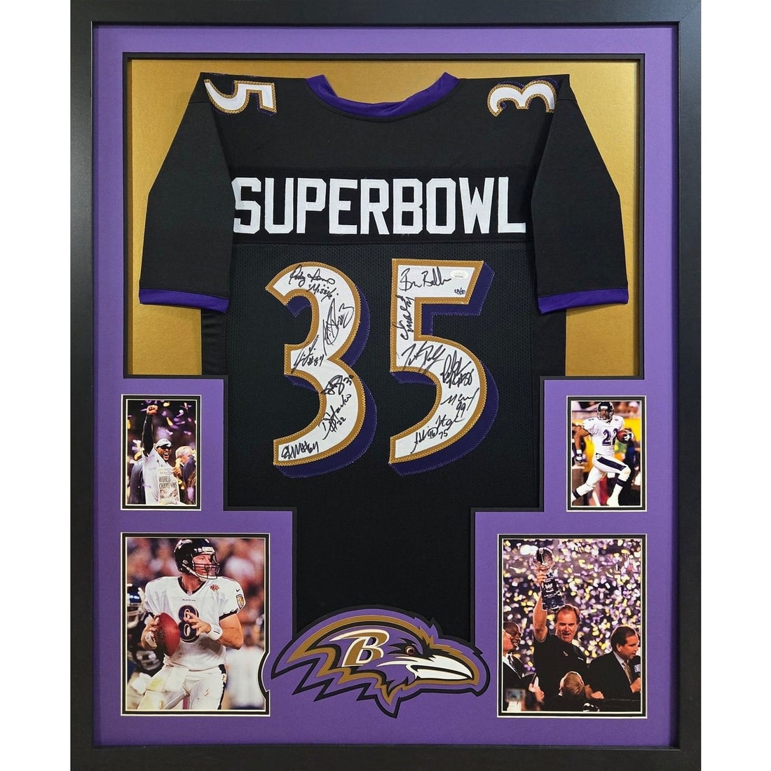 Baltimore Ravens Signed Framed Jersey JSA Authenticated Team Autographs: Baltimore Ravens Signed Framed Jersey JSA Authenticated Team Autographs This is a framed Baltimore Ravens jersey autographed by a remarkable team of 13 players, including notable names such as Duane S