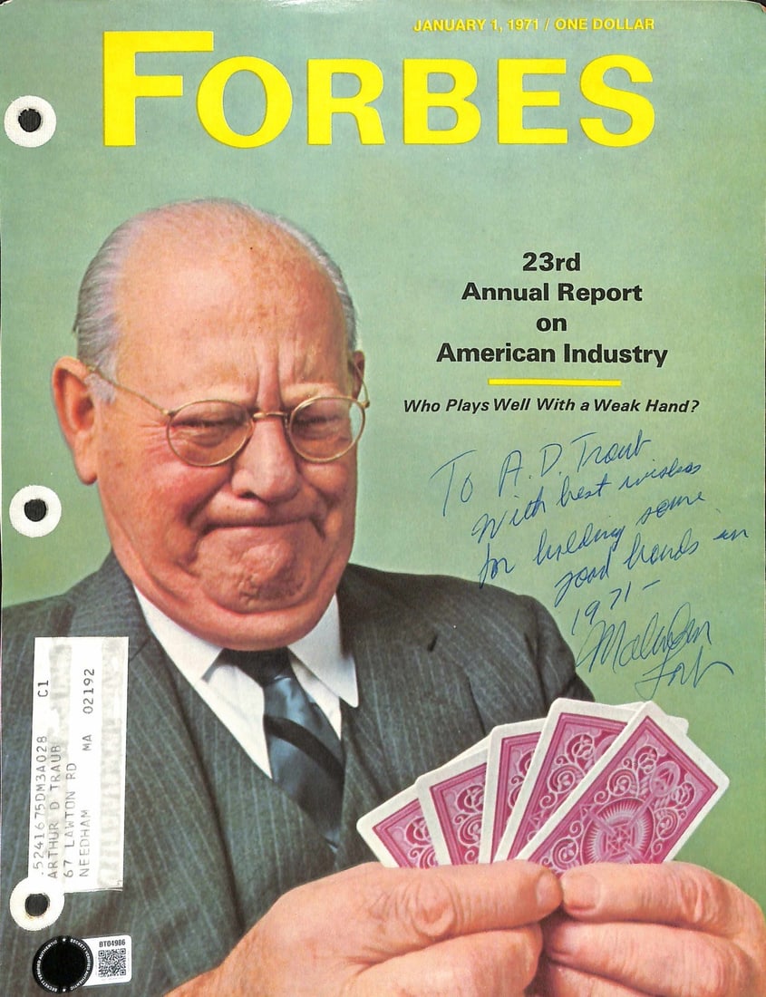 Malcolm Forbes Signed Forbes Magazine Cover 1971 Beckett Certified (1 of 1)