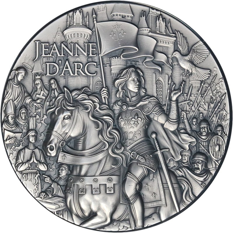 2025 Niue 2 Oz Silver $5 Joan of Arc Flame of Faith Antiqued: 2025 Niue 2 Oz Silver $5 Joan of Arc Flame of Faith Antiqued This exquisite 2025 Niue 2 Ounce Silver $5 coin, titled "Joan of Arc Flame of Faith," showcases a stunning antiqued finish that enhances it