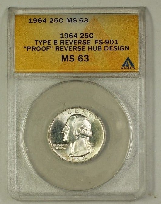 Type B Reverse 1964 Silver Washington Quarter ANACS MS-63 FS-901 Philadelphia (1 of 2)