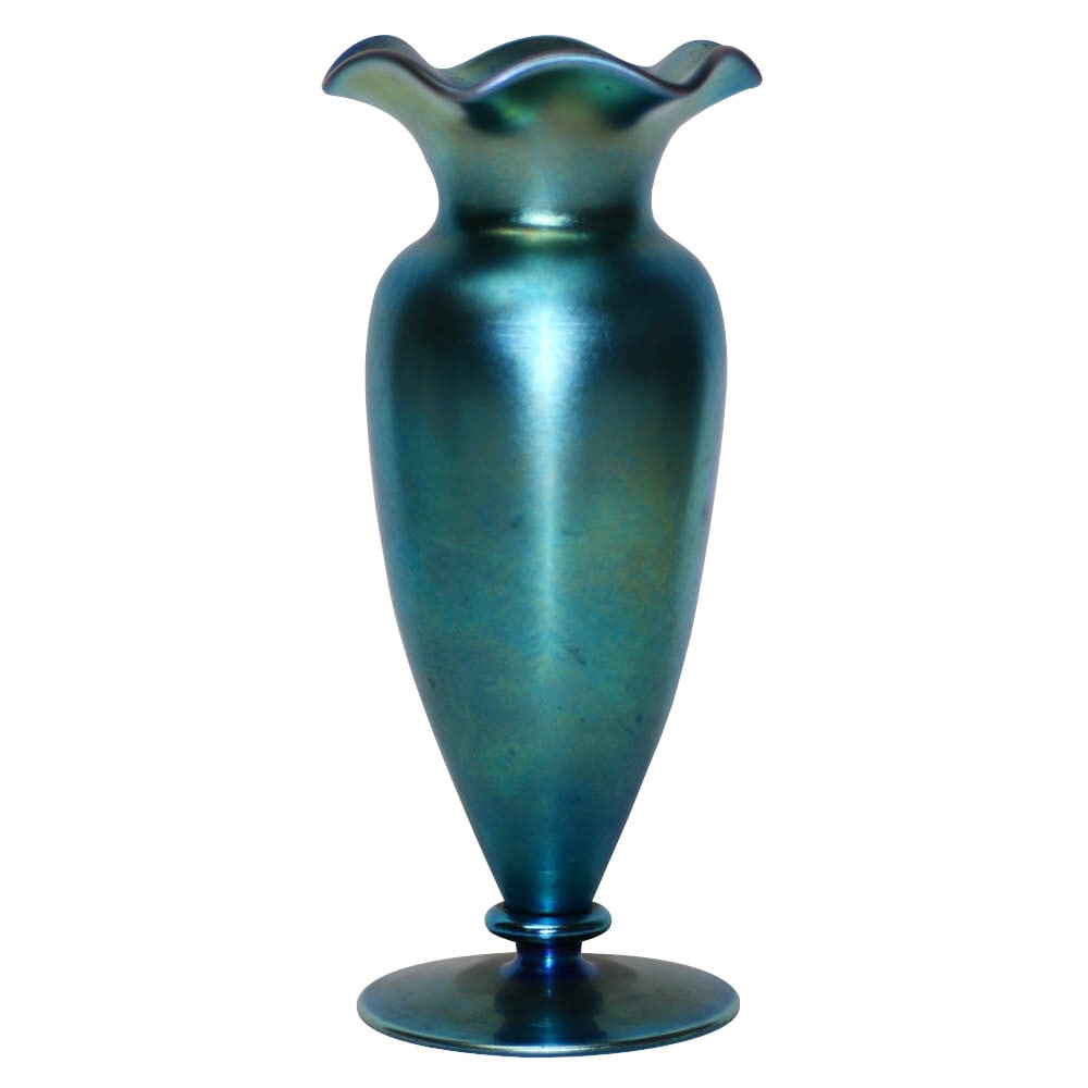 Signed Steuben Blue Aurene Pinch Rim Table Vase (1 of 7)