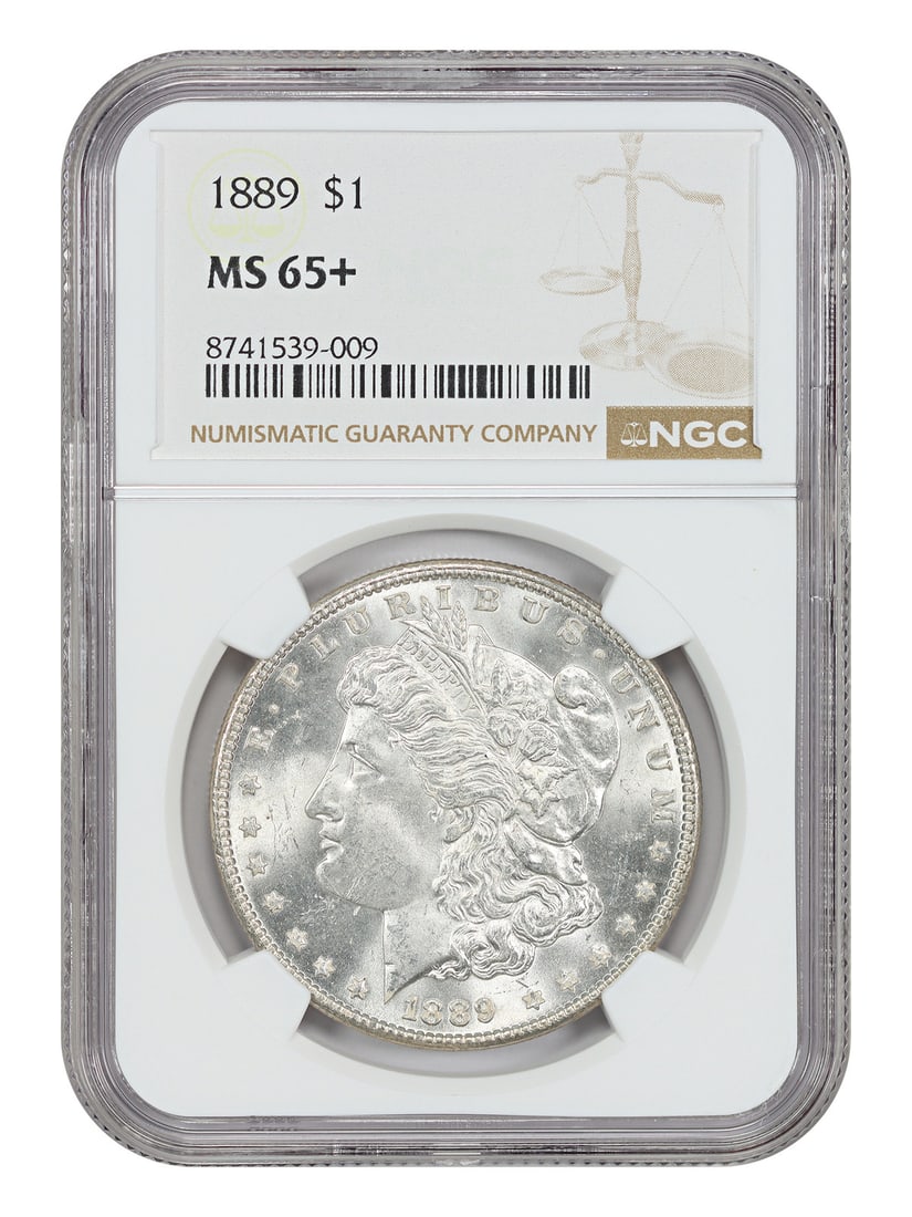 1889 Philadelphia Morgan Dollar NGC MS65+: 1889 Philadelphia Morgan Dollar NGC MS65+ This 1889 Morgan Dollar is certified by NGC with a grade of MS65+. Minted in Philadelphia, this coin is part of a large production year, making it readily ava