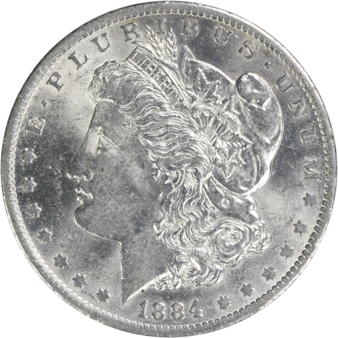 Uncirculated 1884-O Silver Morgan Dollar Choice BU Uncertified: Uncirculated 1884-O Silver Morgan Dollar Choice BU Uncertified This 1884-O Morgan Silver Dollar is a Choice Brilliant Uncirculated (BU) coin. It is ungraded and uncertified, featuring a silver composi