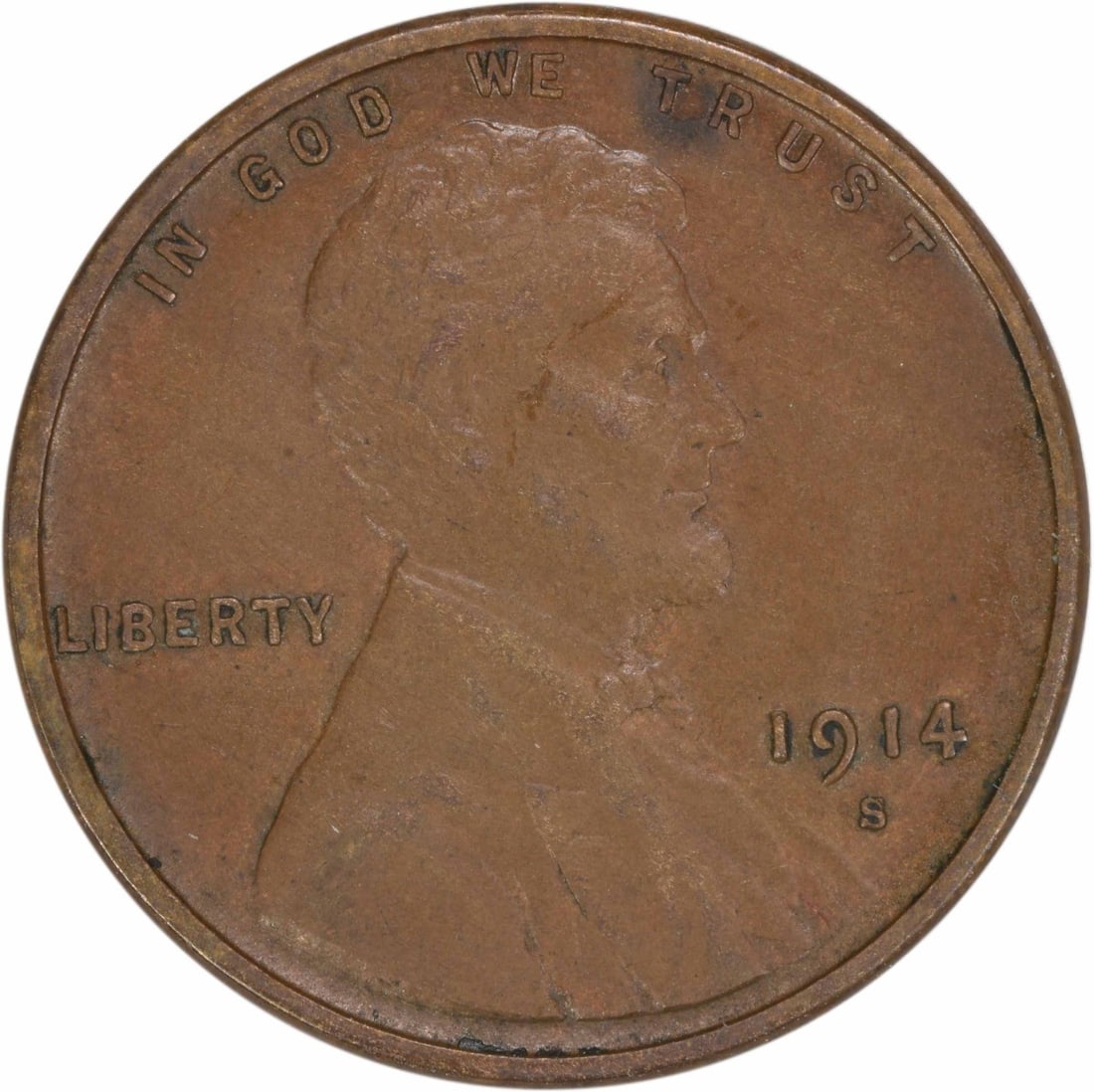 1914-S Copper Lincoln Wheat Cent EF Uncertified: 1914-S Copper Lincoln Wheat Cent EF Uncertified This 1914 Lincoln Wheat Cent is a circulated coin from the United States, featuring the 'S' mint mark. Composed of copper, it is graded as Extremely Fin