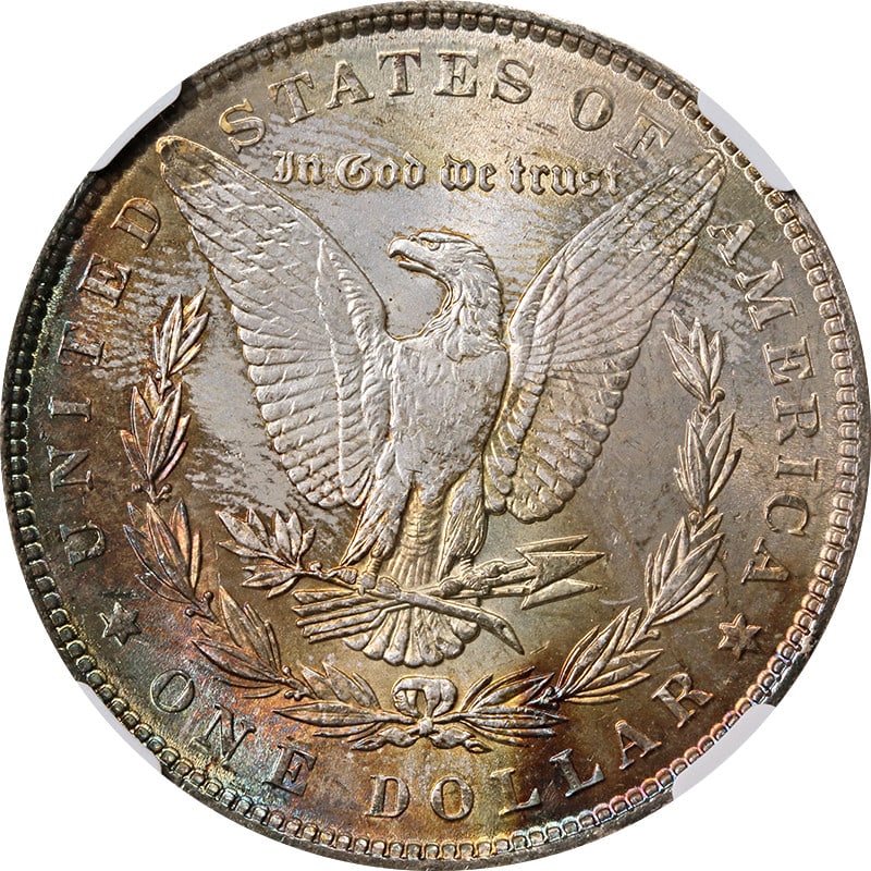 NGC MS66 1886-P Morgan Dollar Silver Toning Reverse: NGC MS66 1886-P Morgan Dollar Silver Toning Reverse This 1886-P Morgan Silver Dollar is certified by NGC with a grade of MS66. The coin features a blast white obverse and toning on the reverse. It is 