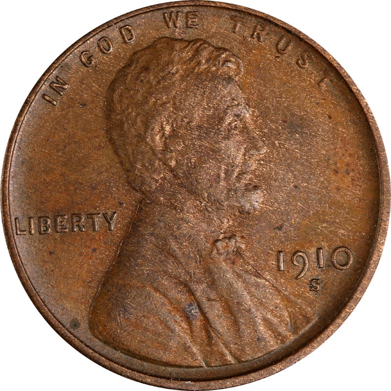 1910 San Francisco Mint Copper Lincoln Cent Coin United States: 1910 San Francisco Mint Copper Lincoln Cent Coin United States This is a 1910-S Lincoln Cent minted in San Francisco. The coin is composed of copper and has been circulated. It is uncertified and offe