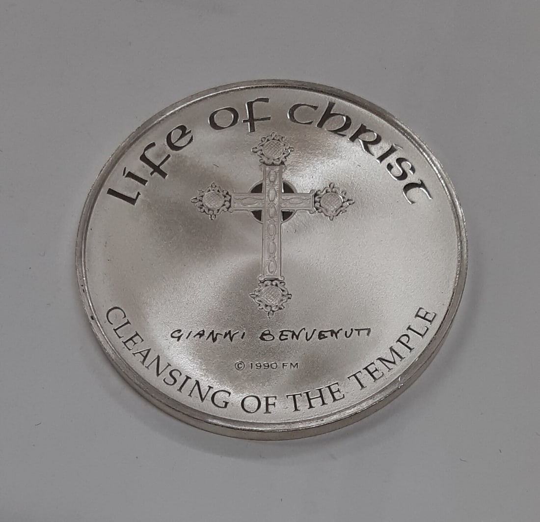 Sterling Silver Life of Christ Cleansing of the Temple Medal by Benvenuti: Sterling Silver Life of Christ Cleansing of the Temple Medal by Benvenuti This Franklin Mint Life of Christ medal features the 'Cleansing of the Temple' artwork by Gianni Benvenuti. Produced in the 19