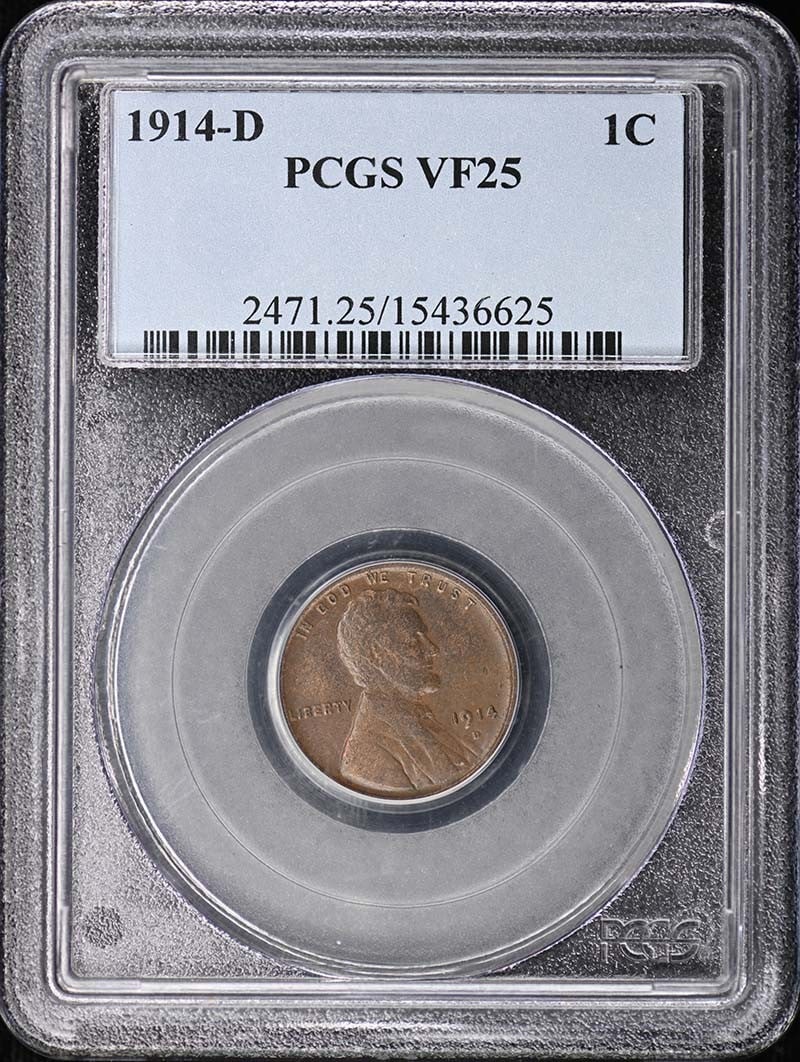 PCGS VF25BN 1914-D Lincoln Wheat Cent Denver Mint (1 of 2)