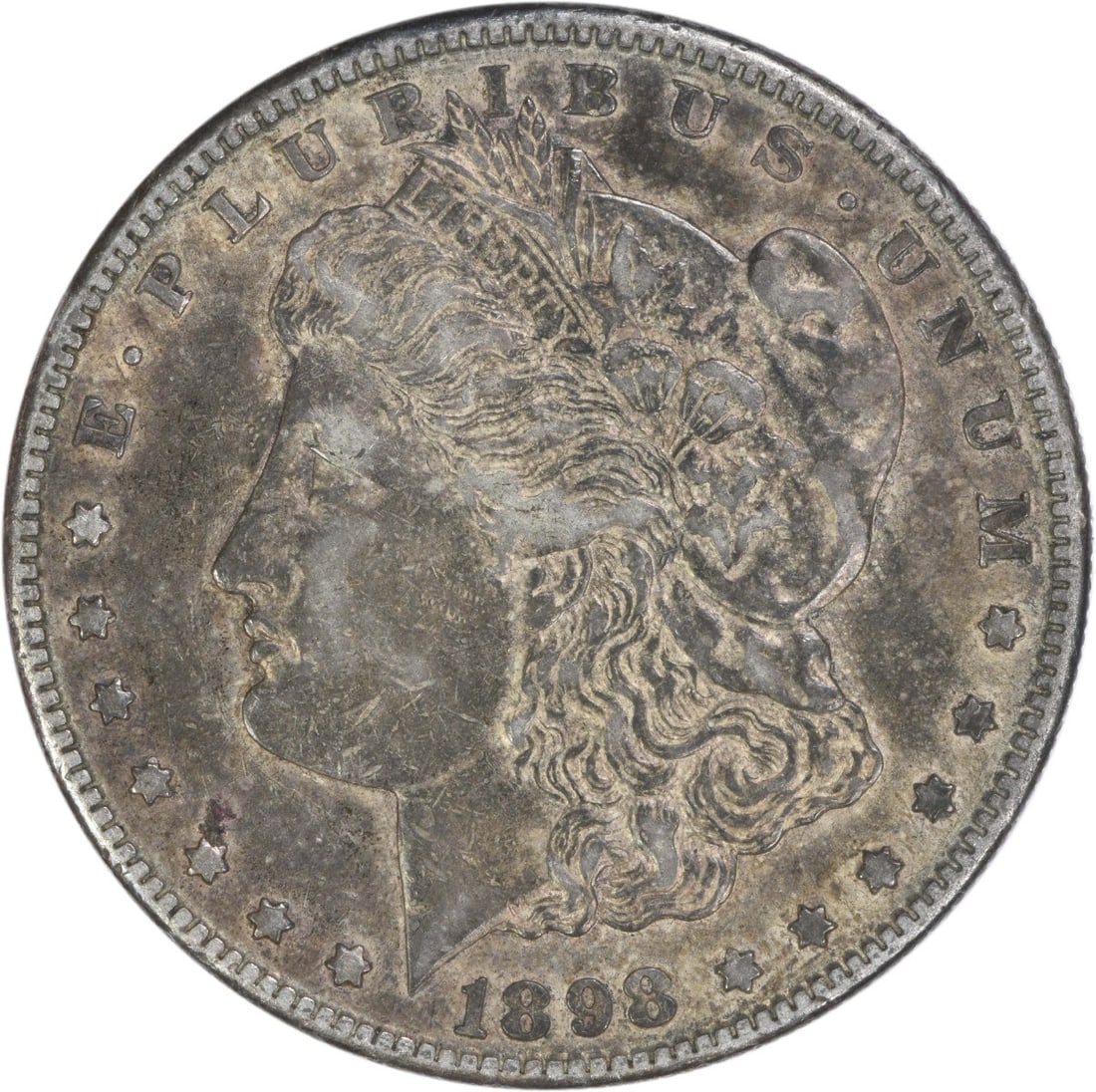 San Francisco 1898 Morgan Dollar EF 90 Percent Silver Uncertified: San Francisco 1898 Morgan Dollar EF 90 Percent Silver Uncertified This 1898-S Morgan Silver Dollar is a circulated coin from the United States, featuring a composition of 90% silver and 10% copper. St