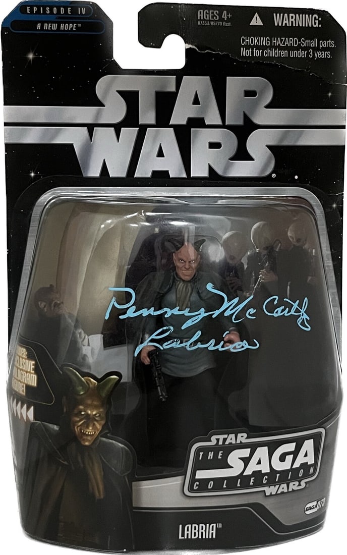Penny McCarthy Signed Labria Star Wars Action Figure 2004 Beckett Authenticated: Penny McCarthy Signed Labria Star Wars Action Figure 2004 Beckett Authenticated This is a signed action figure from the 2006-07 Star Wars The Saga Collection, featuring the character Labria, portrayed