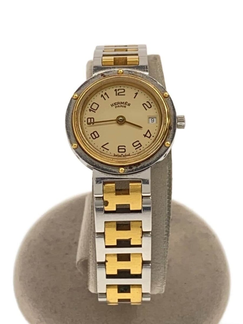 Hermes Clipper quartz date women's two tone wristwatch (1 of 6)