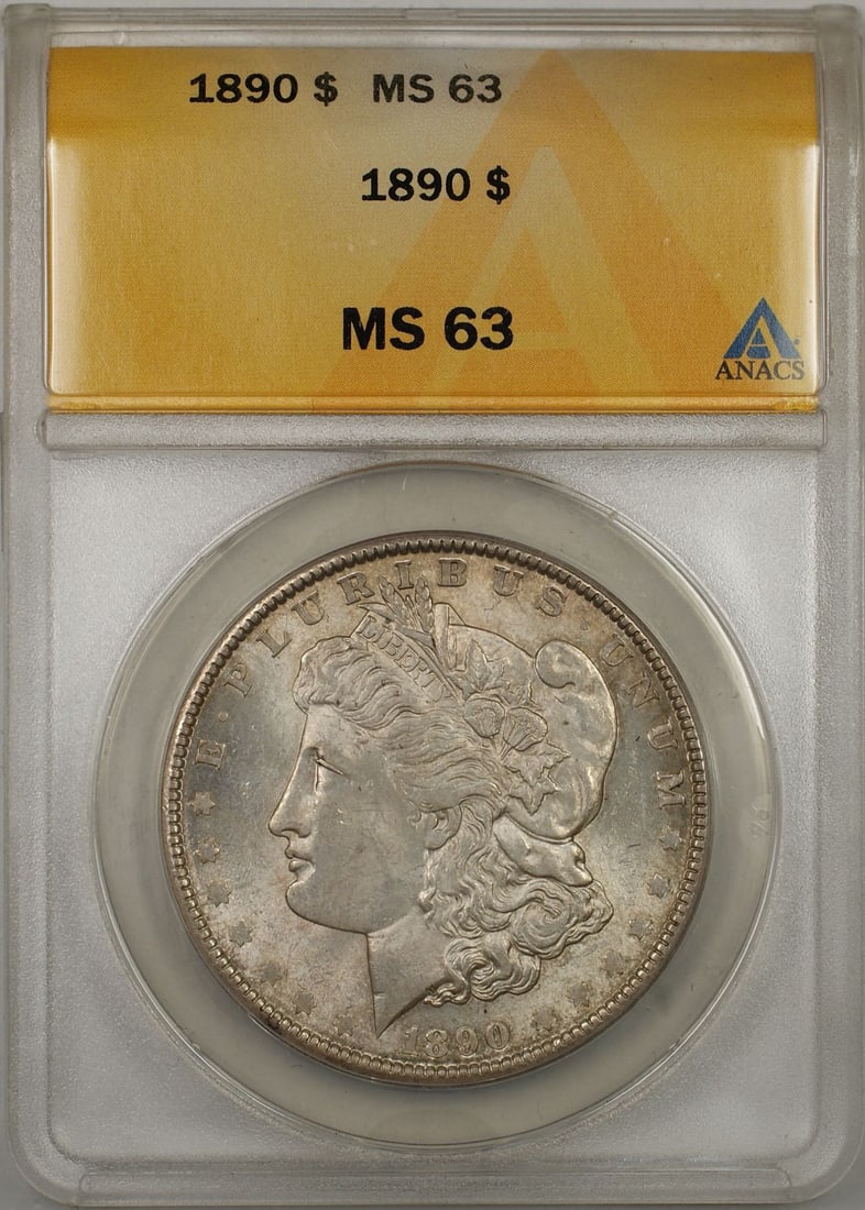 ANACS MS63 1890 Silver Morgan Dollar Uncirculated Philadelphia Toned (1 of 2)
