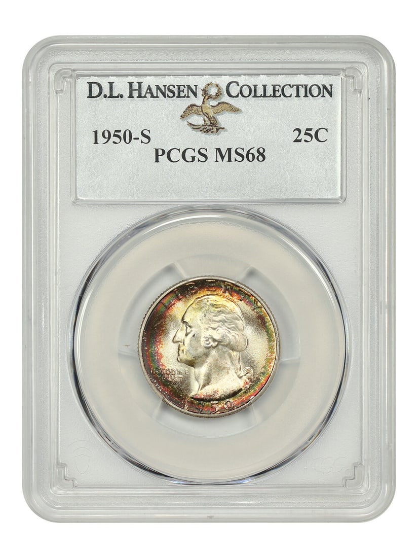1950-S Washington Quarter PCGS MS68 Rainbow Luster Ex D.L. Hansen (1 of 4)