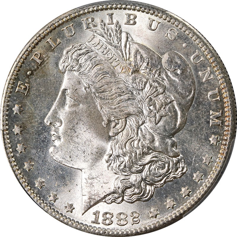 PCGS MS65 1882-S Morgan Dollar Uncirculated Silver with Light Toning: PCGS MS65 1882-S Morgan Dollar Uncirculated Silver with Light Toning This 1882-S Morgan Silver Dollar is certified by PCGS with a grade of MS65 and features light toning. Uncirculated and composed of 