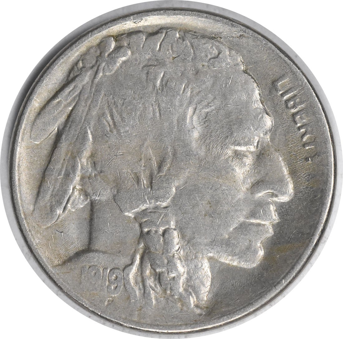 1919-S Buffalo 5C Copper Coin EF Uncertified: 1919-S Buffalo 5C Copper Coin EF Uncertified This is a 1919-S Buffalo Nickel from the United States, featuring the classic Native American profile design. The coin is circulated and graded as Extremel
