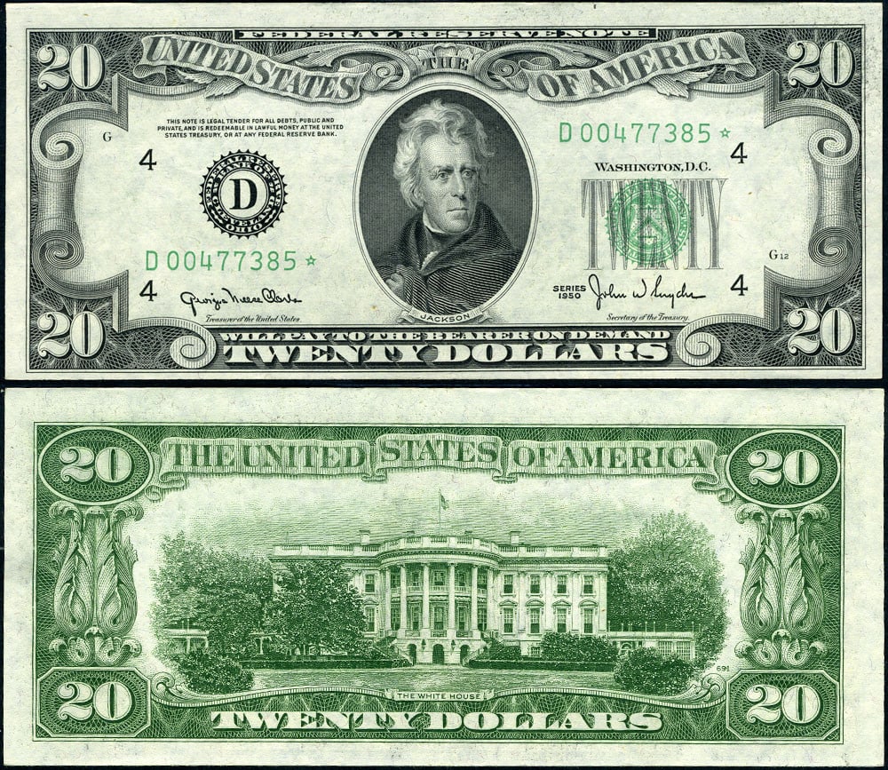 1950 $20 Federal Reserve Note Cleveland D* Block Uncirculated Star (1 of 3)