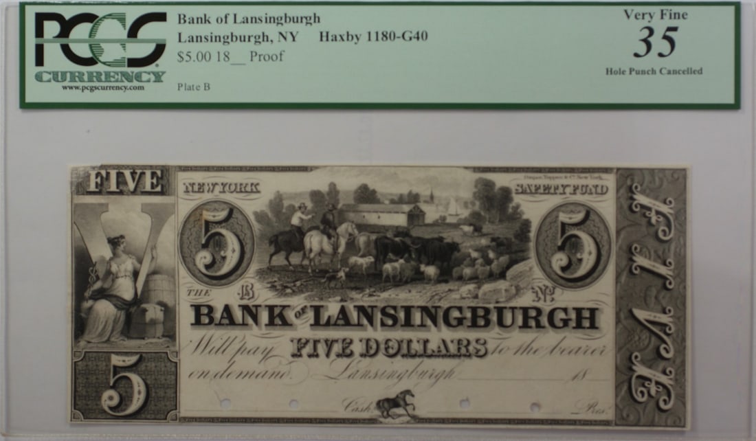 PCGS VF-35 Apparent Bank of Lansingburgh $5 Obsolete Note (1 of 2)
