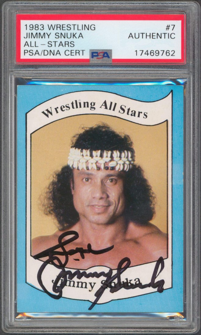 PSA DNA Slabbed Jimmy Snuka Signed 1983 Wrestling All Stars #7 Card (1 of 2)