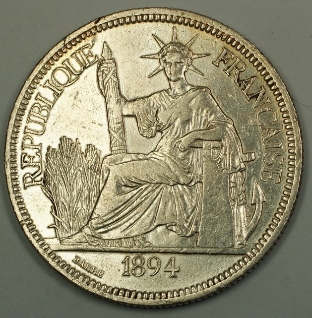 1894 A French Indochina piastre silver crown coin France (1 of 2)