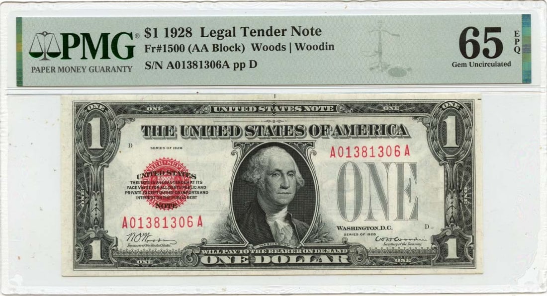 1928 $1 FR1500 PMG GEM 65 EPQ Legal Tender Note (1 of 2)