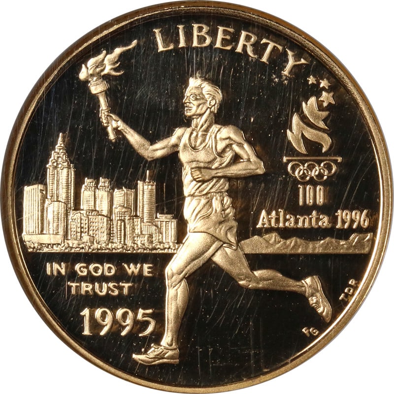 1995-W Torch Runner Gold $5 Coin NGC PF69 Ultra Cameo Brown Label: 1995-W Torch Runner Gold $5 Coin NGC PF69 Ultra Cameo Brown Label This stunning 1995-W Torch Runner Commemorative Gold $5 coin is certified by NGC with a grade of PF69 Ultra Cameo, showcasing exceptio