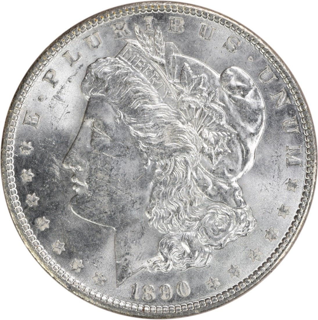 Choice BU 1890 Silver Morgan Dollar Uncirculated Uncertified: Choice BU 1890 Silver Morgan Dollar Uncirculated Uncertified This is an 1890 Morgan Silver Dollar from the United States, featuring a composition of silver. The coin is in uncirculated, pre-owned cond