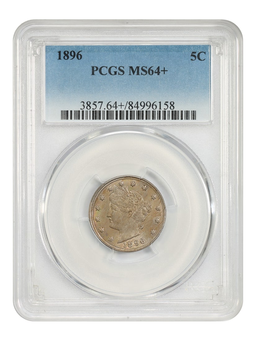 1896 Philadelphia 5C PCGS MS64 Plus Liberty Nickel: 1896 Philadelphia 5C PCGS MS64 Plus Liberty Nickel This is an 1896 Liberty Nickel with a denomination of 5 cents, certified by PCGS. The coin was minted in Philadelphia and is in pre-owned condition, 