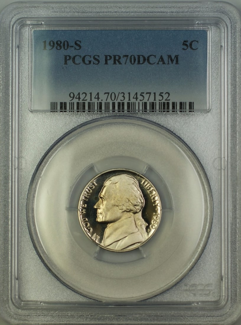PCGS PR70 Deep Cameo 1980-S Proof Jefferson Nickel 5C San Francisco Mint (1 of 2)