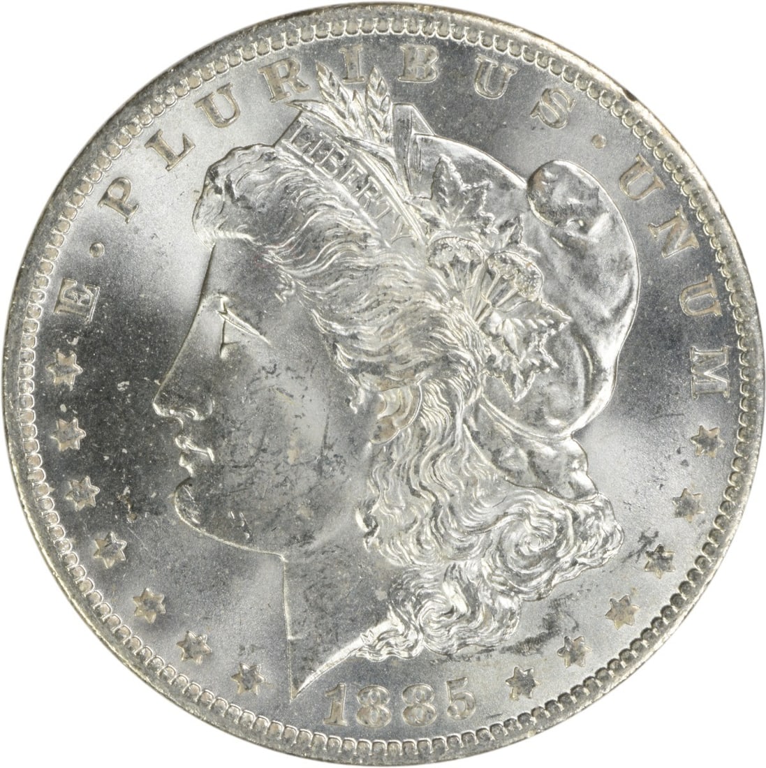 Choice BU 1885-O Silver Morgan Dollar Uncirculated Uncertified US Coin: Choice BU 1885-O Silver Morgan Dollar Uncirculated Uncertified US Coin This 1885-O Morgan Silver Dollar is a Choice Brilliant Uncirculated (BU) coin. Struck at the New Orleans Mint, it is composed of 