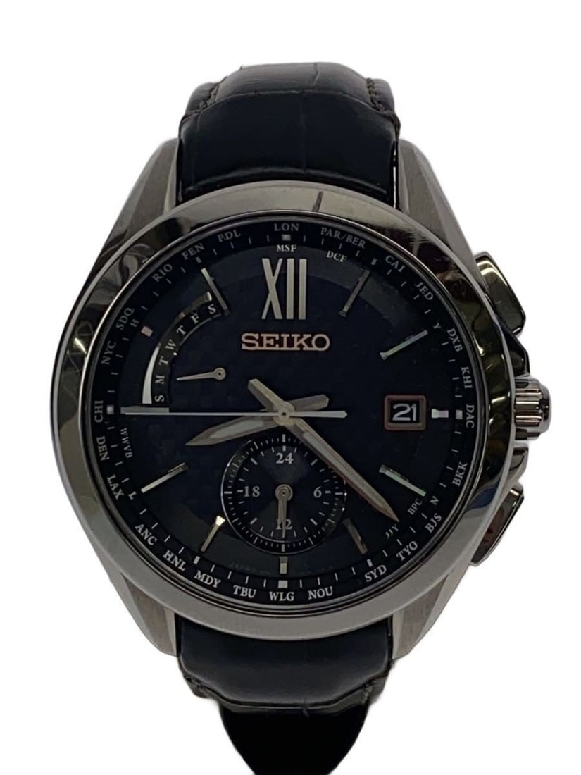 Seiko Brightz Expert Men's Black Leather Wristwatch 8B63-0AL0 (1 of 6)