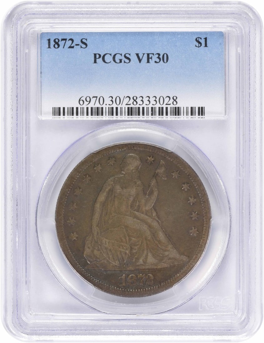 PCGS VF30 1872-S Seated Liberty Silver Dollar (1 of 4)