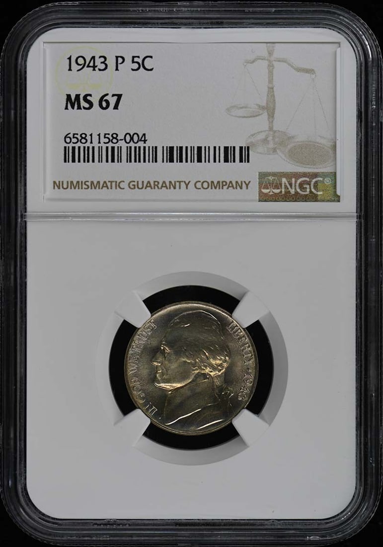 1943 Jefferson Nickel NGC MS67 Uncirculated Philadelphia Mint: 1943 Jefferson Nickel NGC MS67 Uncirculated Philadelphia Mint This 1943 Jefferson Nickel is a stunning collectible that has been graded MS67 by NGC, indicating its exceptional condition and uncirculat