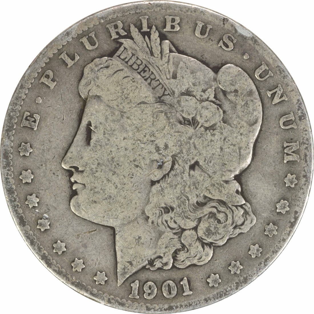 1901-S Morgan Silver Dollar VG Uncertified 90% Silver Coin: 1901-S Morgan Silver Dollar VG Uncertified 90% Silver Coin This 1901-S Morgan Silver Dollar is a notable collectible coin featuring a design by George T. Morgan. It is composed of 90% silver and 10% c