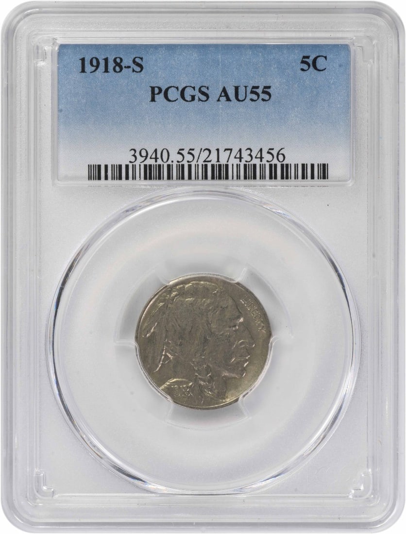 PCGS AU55 1918 San Francisco Buffalo Nickel Five Cent Coin (1 of 4)